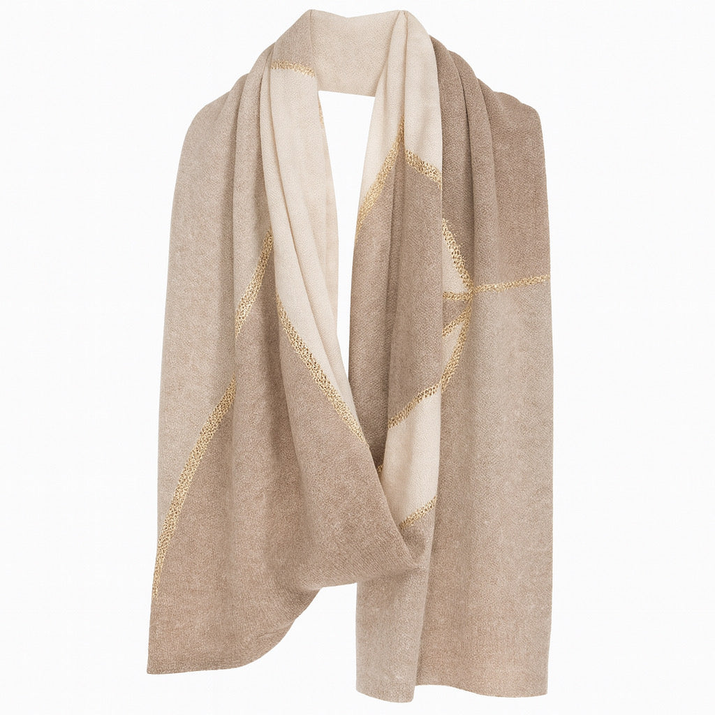 Luxury cashmere scarf with gold thread looped styling - PaulaB Accessories.