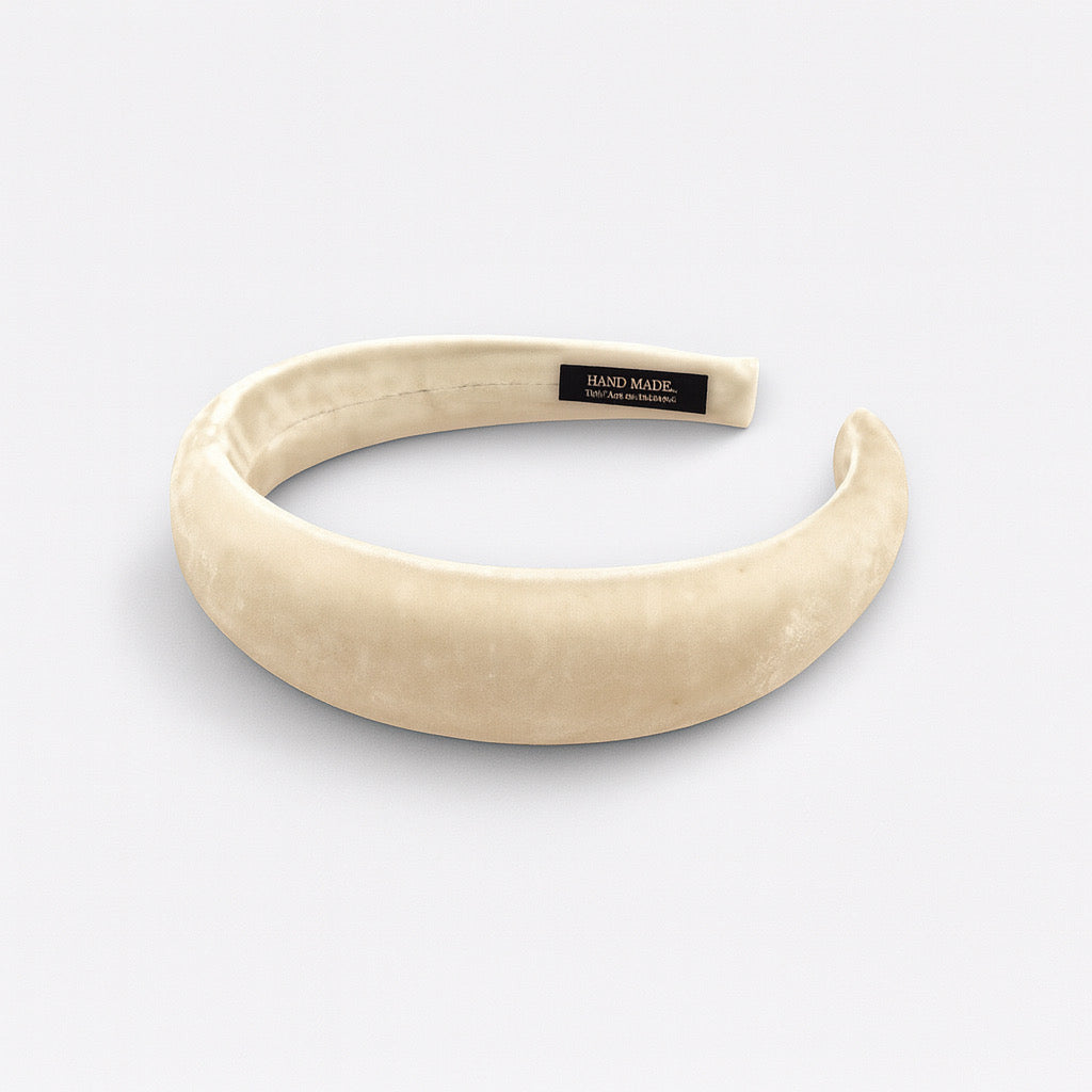 Handmade cream velvet padded headband luxury hair accessory by PaulaB.