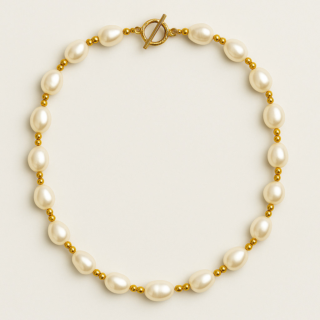 Freshwater pearls necklace with honey gold beads and 18k plated clasp — PaulaB Jewellery Sydney AU