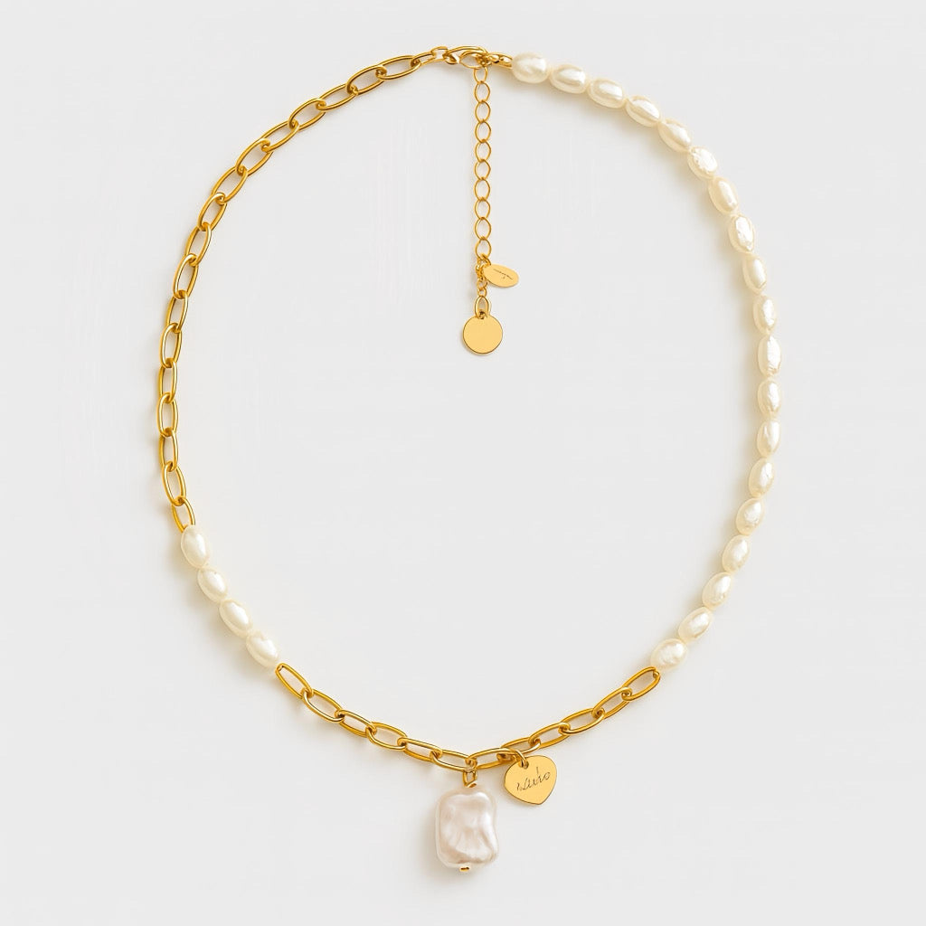 PaulaB freshwater pearl and 18k gold plated chain necklace with lobster clasp by PaulaB Jewellery Sydney Australia