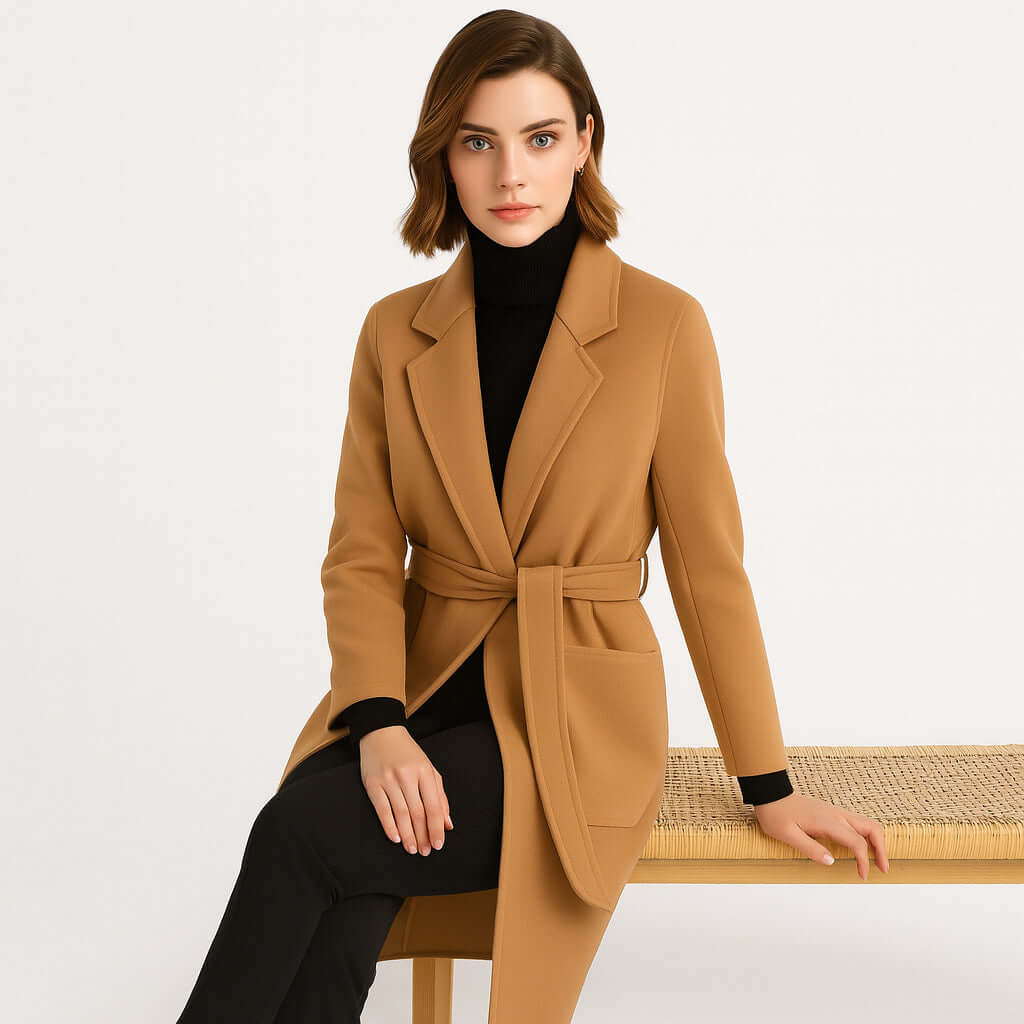 Premium handmade Camel Latte wool coat, timeless classic style