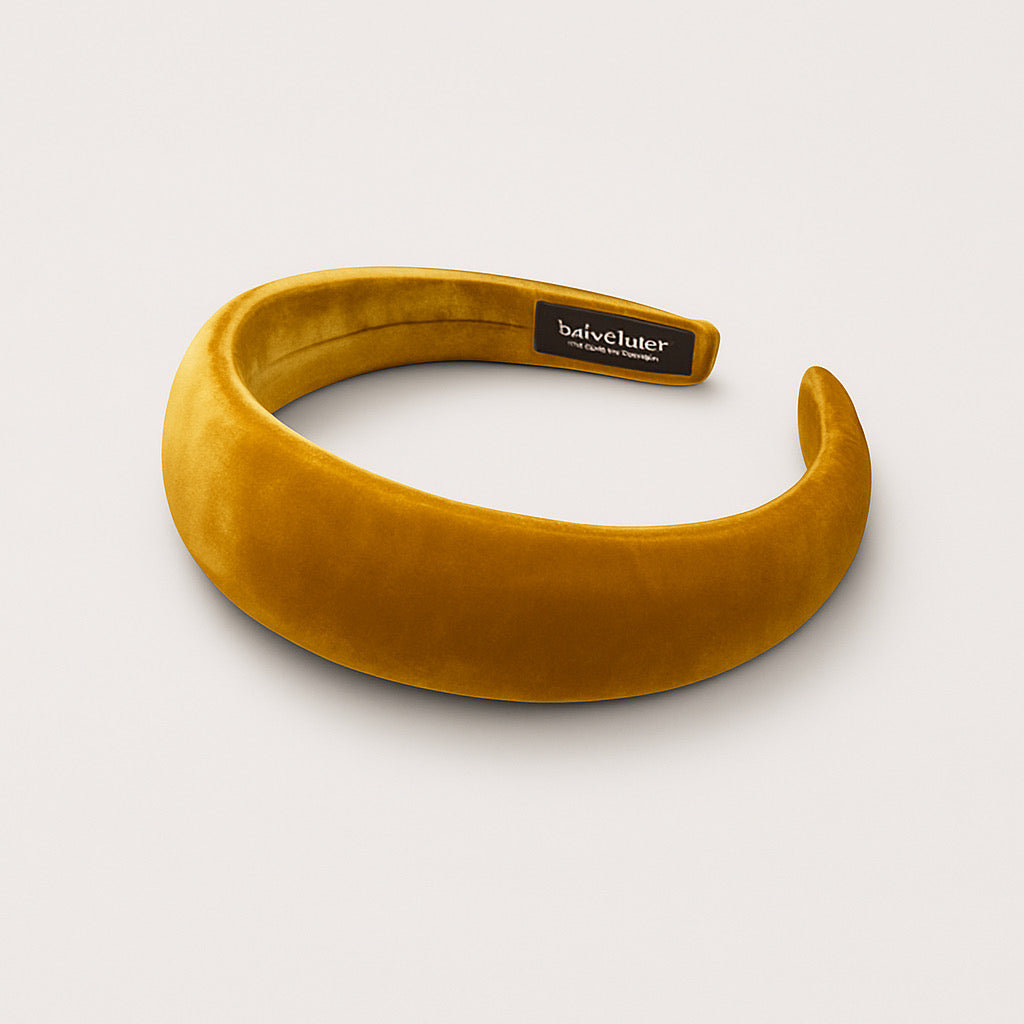 Handmade mustard velvet padded headband luxury wide headband accessory