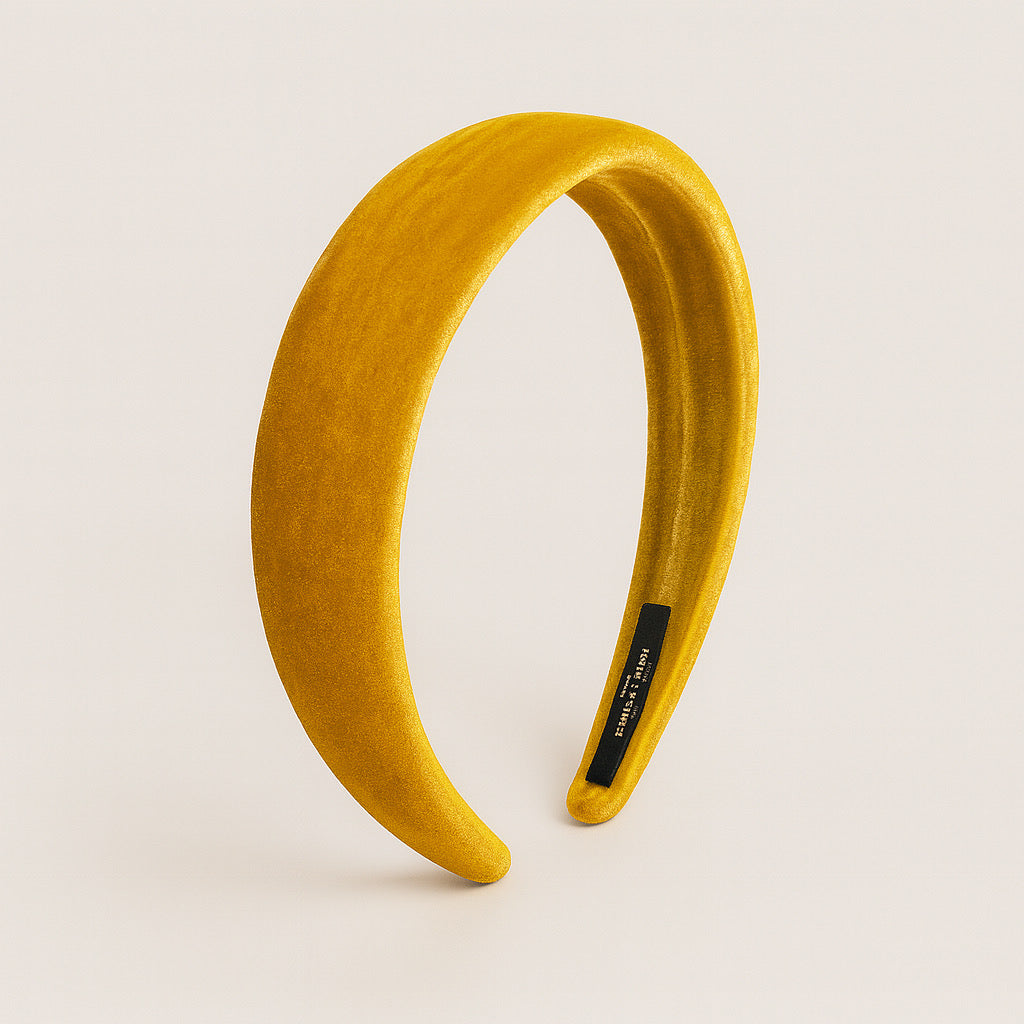 Mustard velvet padded headband handmade wide hair accessory by PaulaB Jewellery & Accessories.