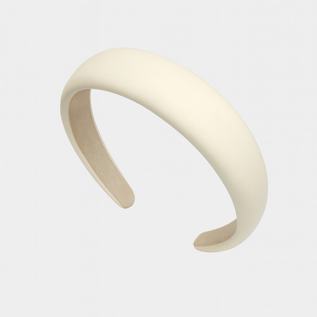 Vegan leather padded headband by PaulaB, elegant cream shade for weddings.