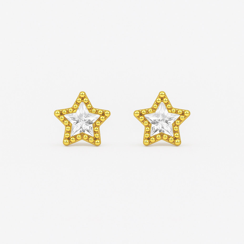 PaulaB 14k gold plated sterling silver star stud earrings with white cubic zirconia - Sydney Australia.