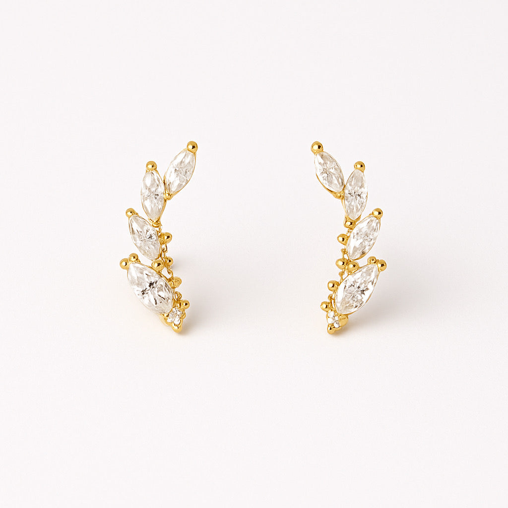 PaulaB 14k gold plated sterling silver earring's front view, elegant 1.3cm studs - Sydney Australia fashion jewelry.