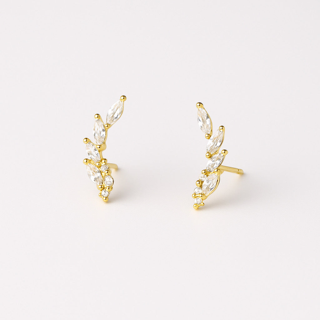 PaulaB 14k gold plated sterling silver earrings side angle view, high quality stud earrings in Syndey.