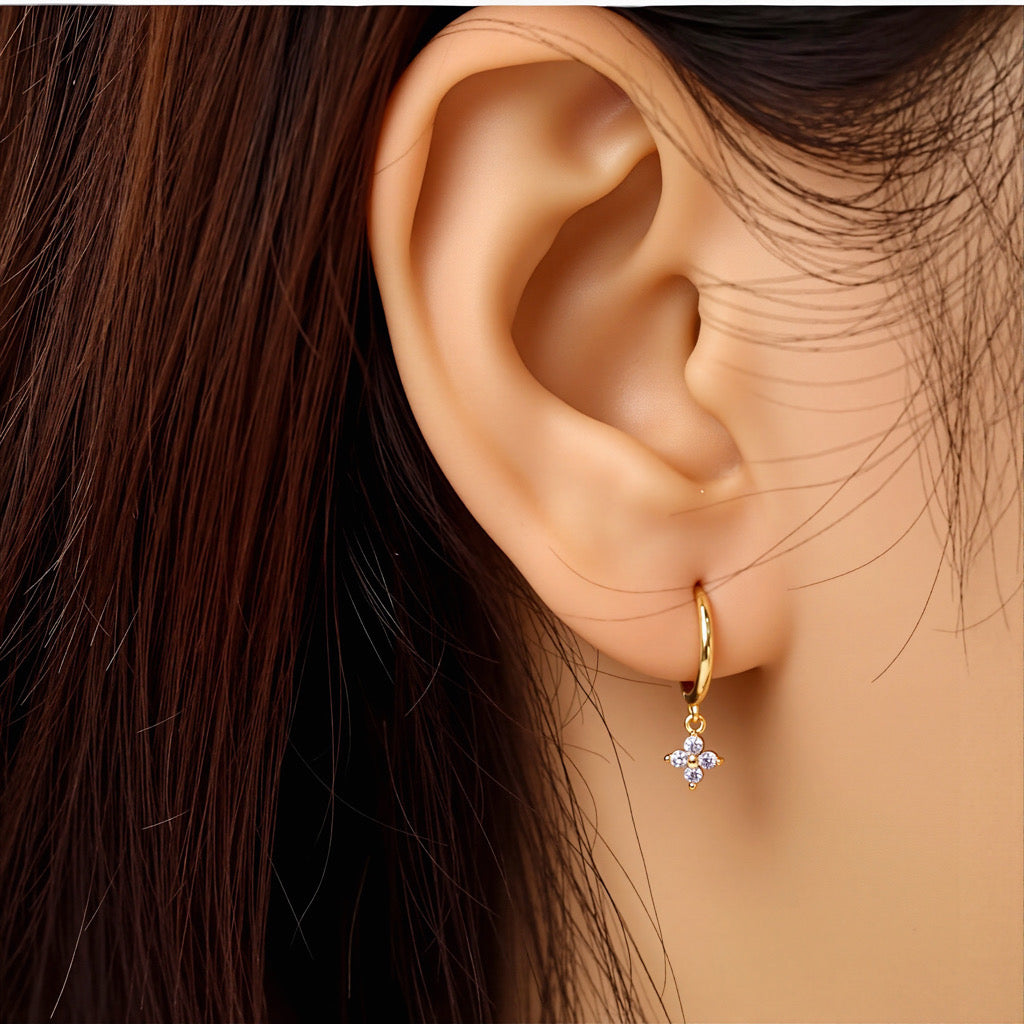 PaulaB 18k gold-plated sterling silver clover hoop earrings with amethyst purple stones - Sydney Australia.