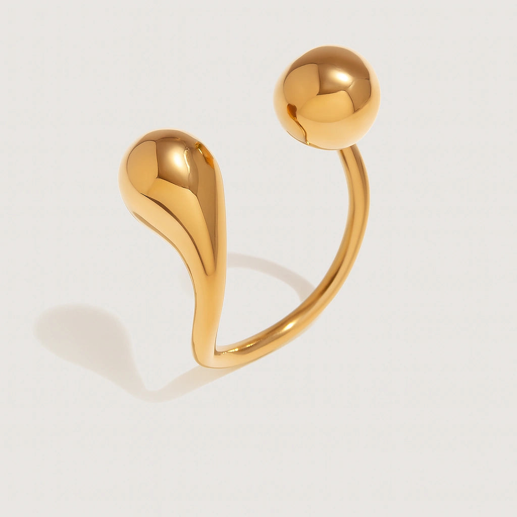 Paulab-18k Gold Teardrop Open Ring - handcrafted 316L stainless steel ring with 18k polished gold finish, elegant minimalist design for Australia women.