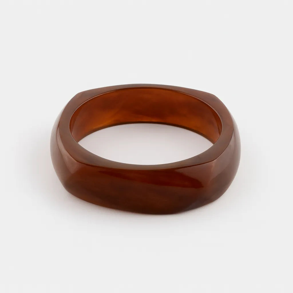 Paulab Acrylic Resin Bangle in Brown - Square Shape Studio Hero Image, 6.5cm diameter waterproof design Australia, New Zealand, UK.