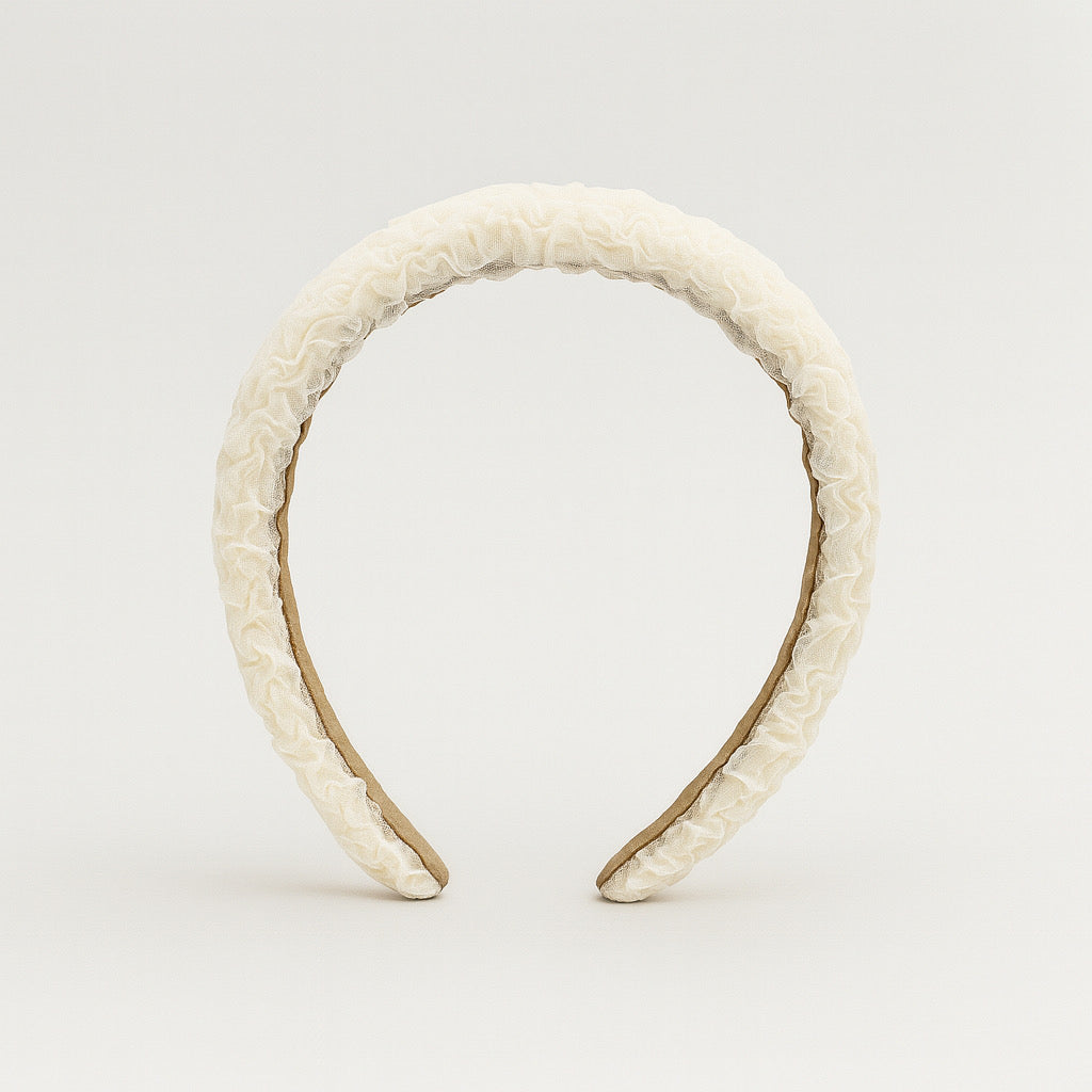 PaulaB cream chiffon headband front standing view for product display