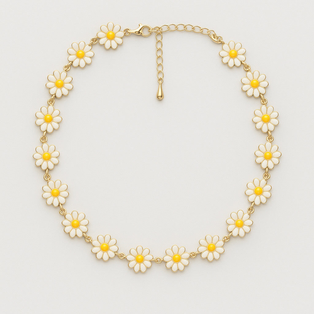 Daisy floral necklace 14k gold plated stainless steel with enamel flowers by PaulaB Jewelelry & Accessories Australia.