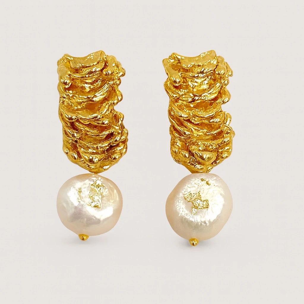 Hero image of paulaB Eclat de Perle Earrings-22k gold plated freshwater pearl earrings on clean background. Luxury Parisian jewellery Australia NZ UK.