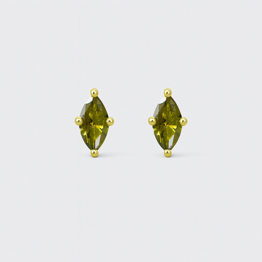 PaulaB 925 sterling silver & 14k gold emerald cubic stud earrings - 7mm green stone, Sydney Australia.
