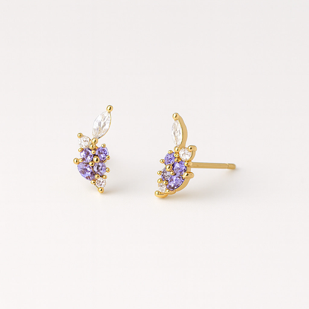 Elegant gold stud earrings with violet gemstones - PaulaB Jewellery & Accessories Sydney.