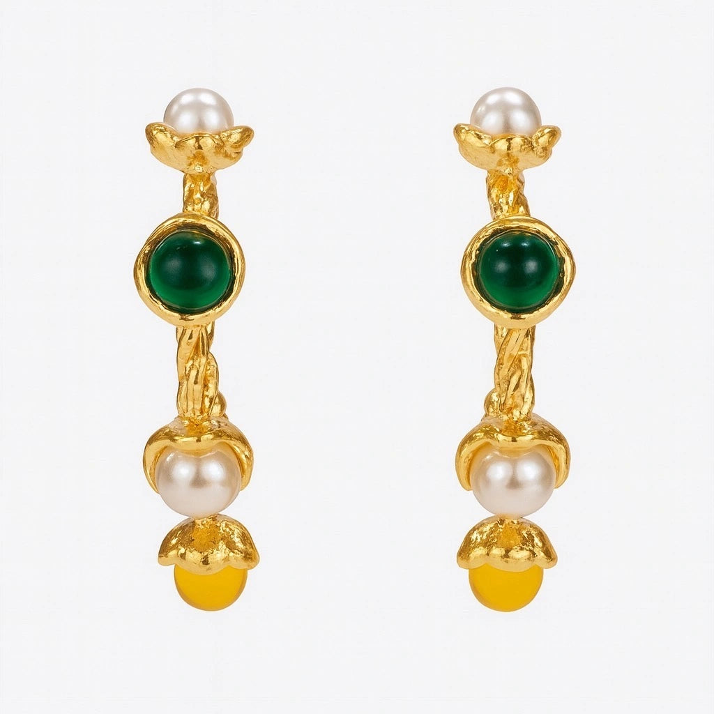 PaulaB gold green stone and pearl drop earrings 18k gold plated fashion jewellery for women. Premium elegant accessory available online in Australia and New Zealand - PaulaB Jewellery & Accessories.