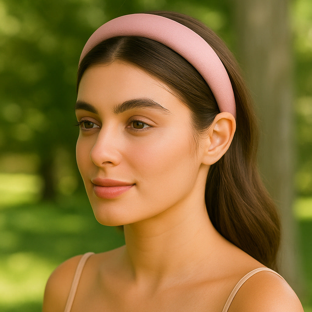 PaulaB dusty rose satin handmade headband outdoor lifestyle fresh air