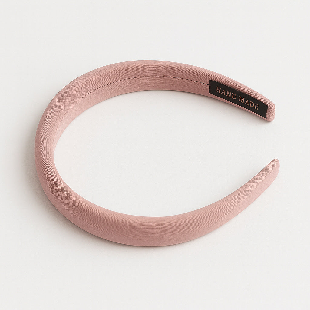Handmade PaulaB dusty rose satin fabric headband with soft cushion