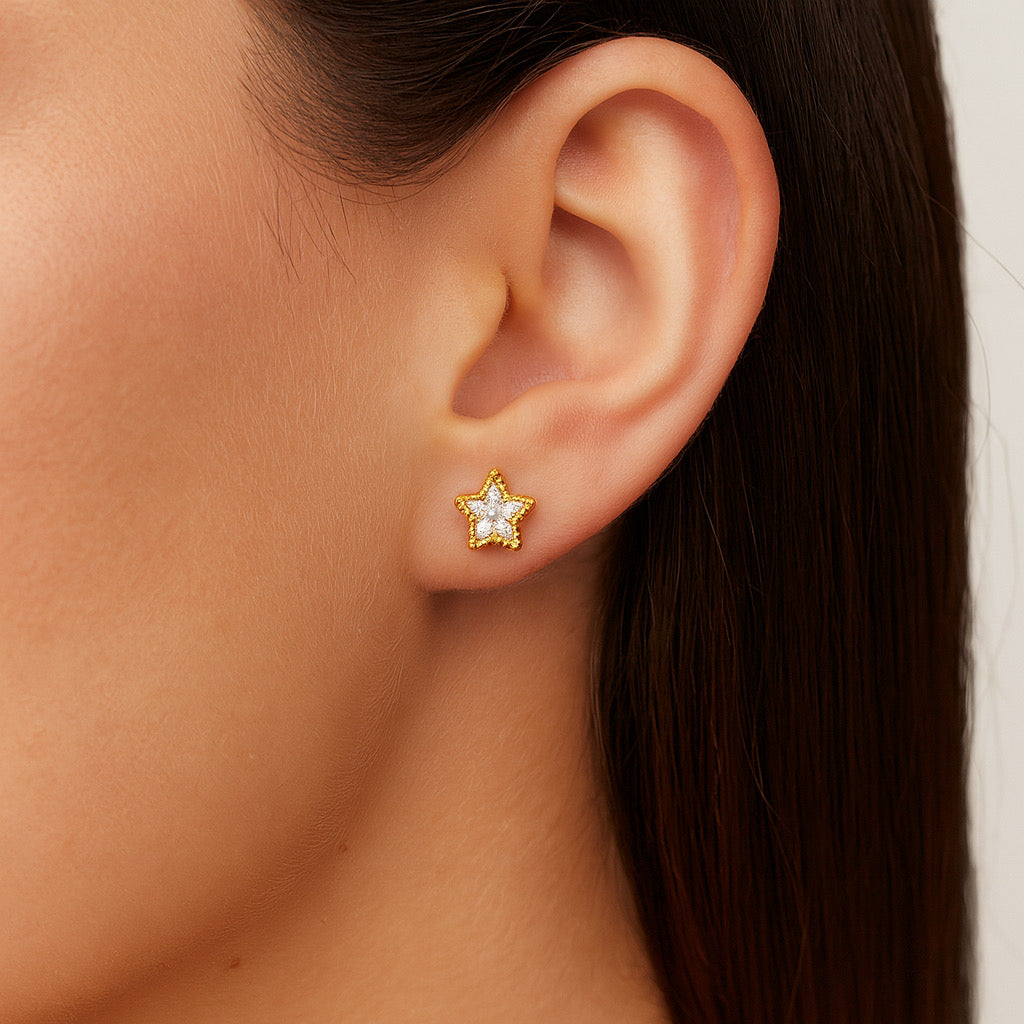 PaulaB Jewellery 14k gold plated sterling star earrings, cubic zirconia studs, Sydney Australia.