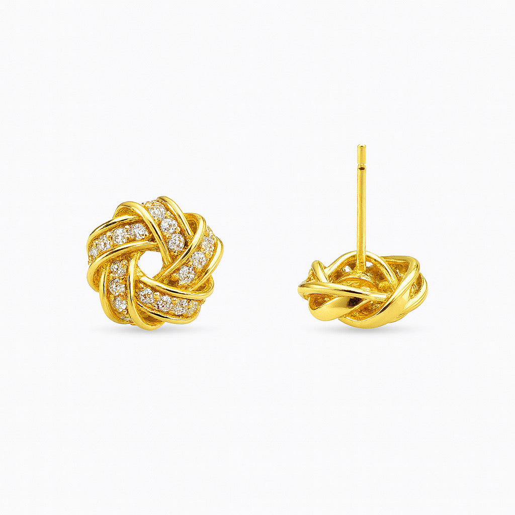 14k gold-palted sterling silver love-knot stud showing post and butterfly back. 