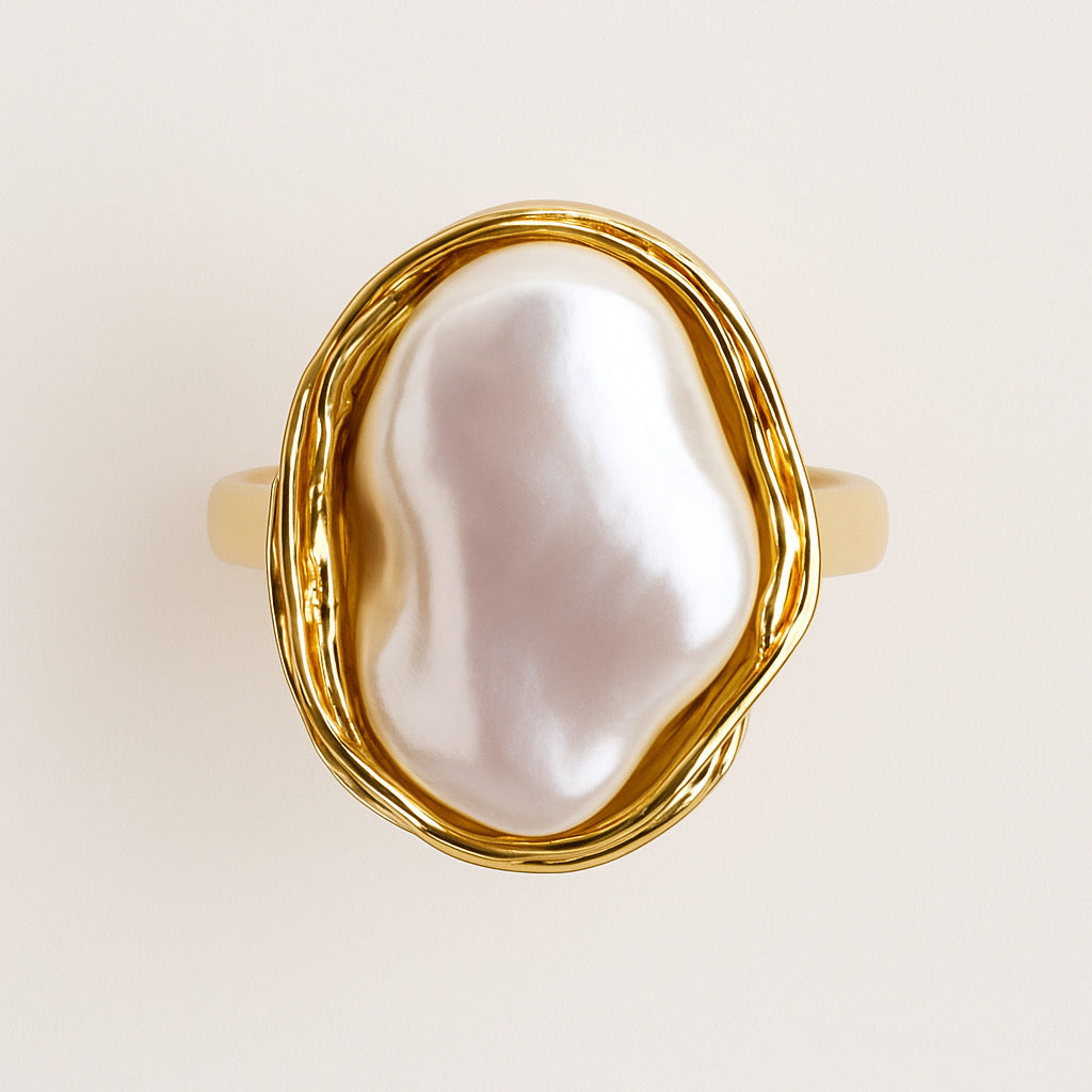 Top view of Lumina Bloom Ring by PaulaB Jewellery - 14k gold-plated stainless steel with organic pearl design, women's accessories Australia