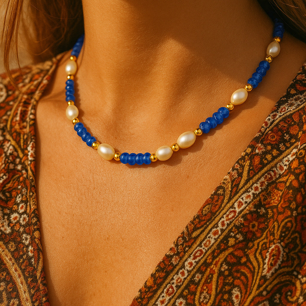 Luxury PaulaB Jewellery freshwater pearl and natural stone necklace with 18k gold-plated accents, elegant Australian fashion accessory- Australia fashion jewellery