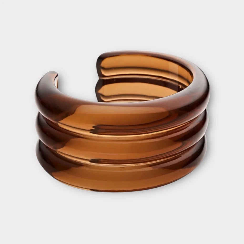 PaulaB brown, amber resin layered cuff bracelet displayed as hero image on neutral background for Australia NZ UK shoppers. 