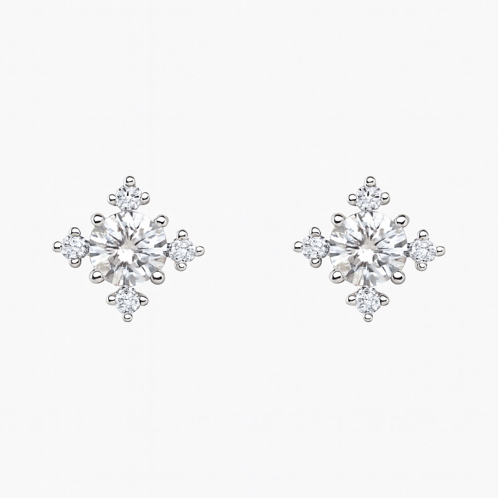 Front view of PaulaB Stellar Bloom Earrings in rhodium-plated sterling silver with cubic zirconia.