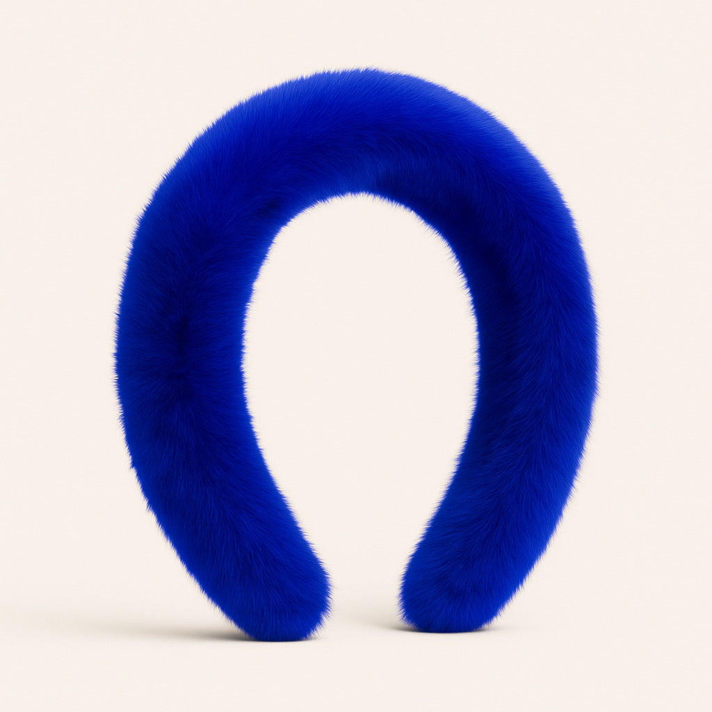 PaulaB royal blue rabbit fur headband front view luxury women's fashion accessory Sydney Australia