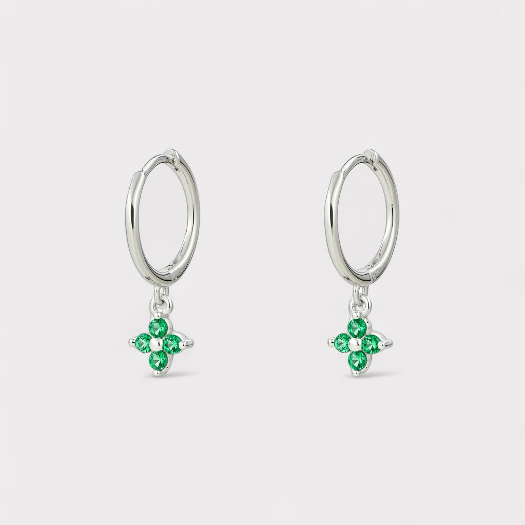 PaulaB sterling silver rhodium hoop earrings with emerald, green gemstone - Sydney jewellery store.
