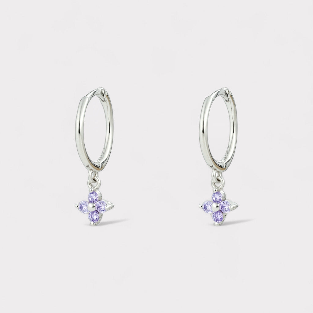 PaulaB sterling silver rhodium hoop earrings with amethyst purple gemstone - Sydney jewellery.