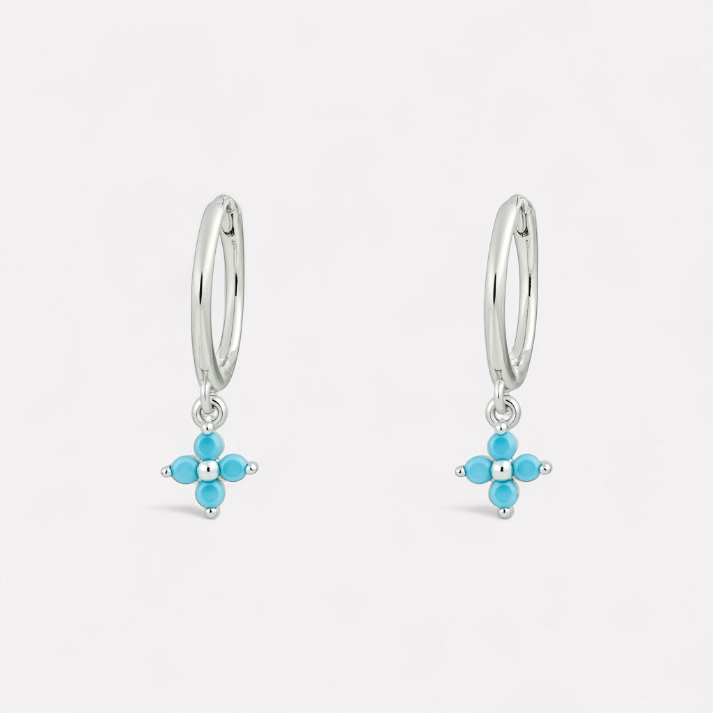 PaulaB sterling silver rhodium hoop earrings with turquoise blue gemstone - Sydney jewellery shop.