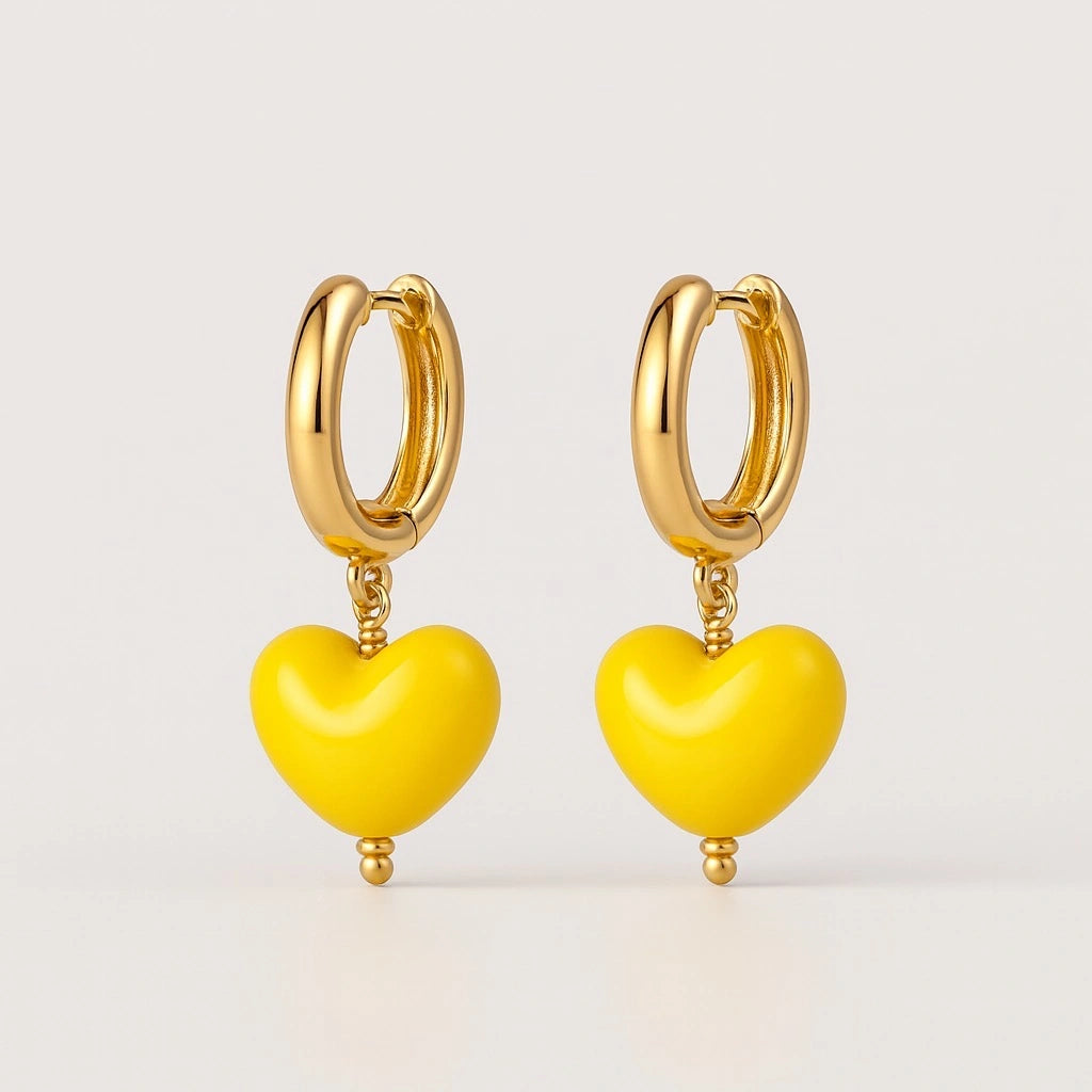 PaulaB Sunshine Yellow Heart Earrings 14k Gold Plated Ceramic Hearts- Hero Product Image - Australia & New Zaland.