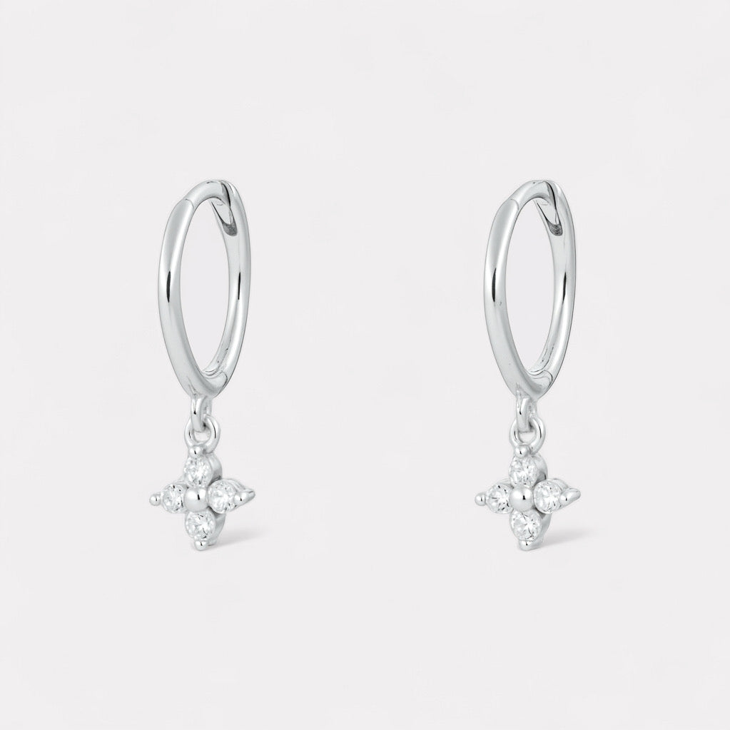 PaulaB sterling silver rhodium hoop earrings with white cubic zirconia gemstone - Sydney Australia jewellery.