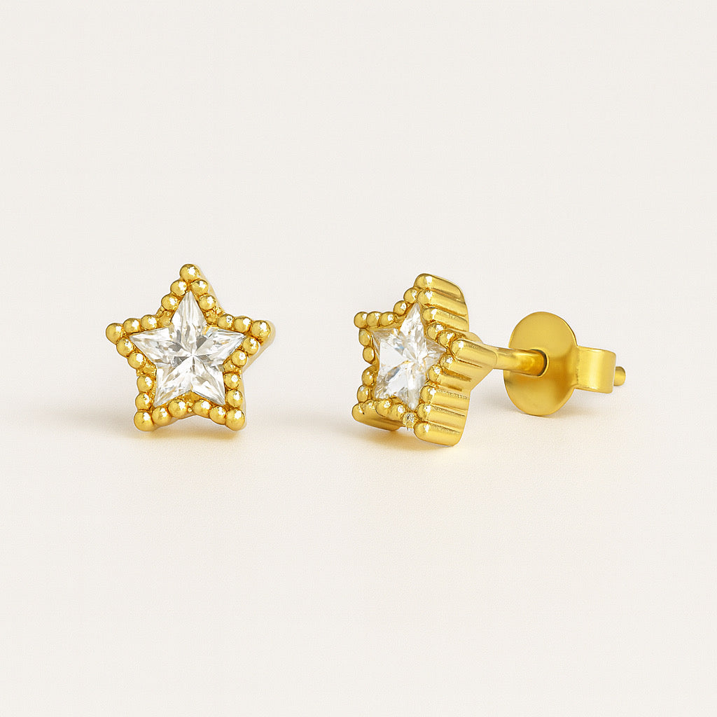 14K gold plated sterling silver star earrings, 5mm x 15mm, PaulaB Jewellery Sydney.