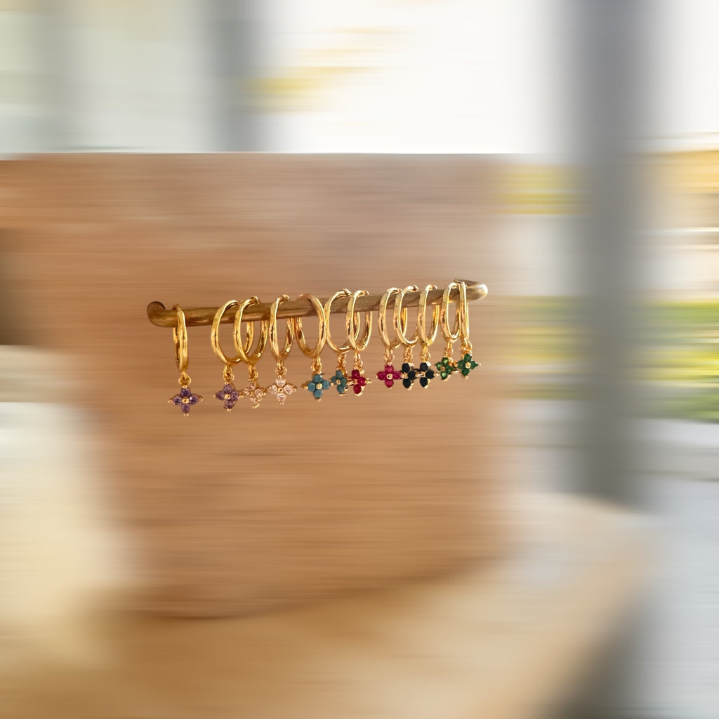 PaulaB 925 sterling silver and 18k gold-plated clover hoop earrings collection with multiple gemstone colors- Sydney Australia.