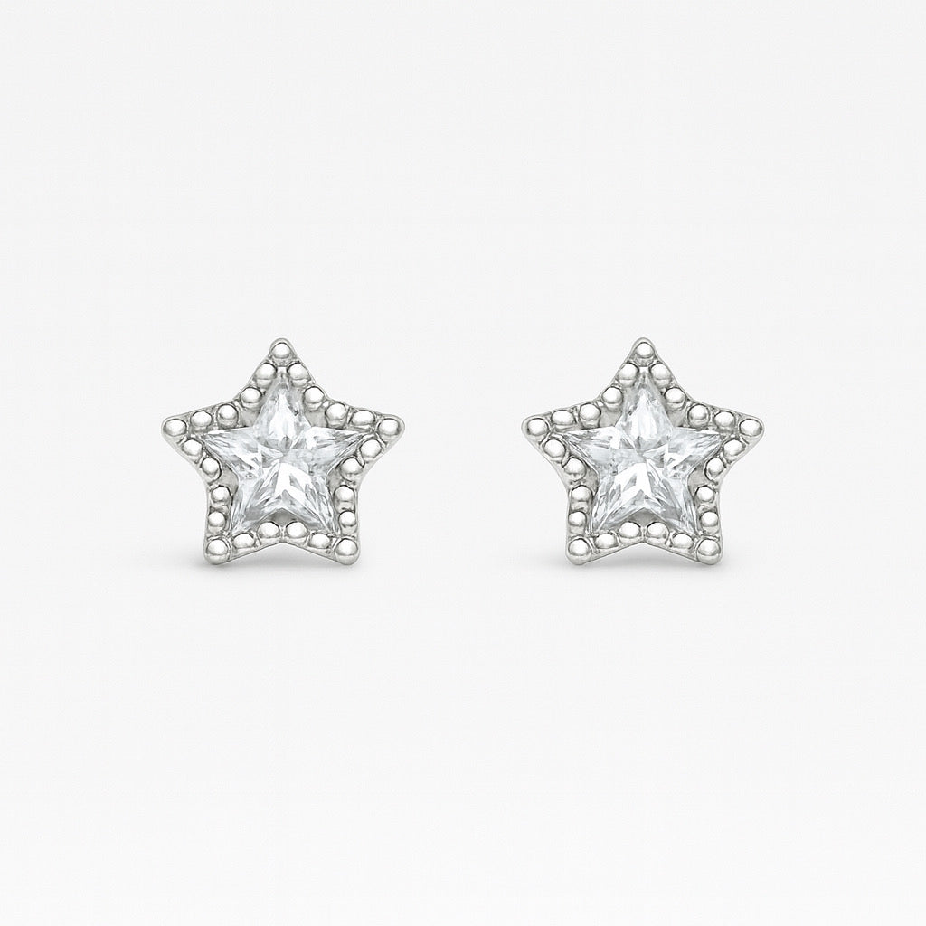 925sterling silver star stud earrings with white cubic zirconia stone- PaulaB Jewellery.