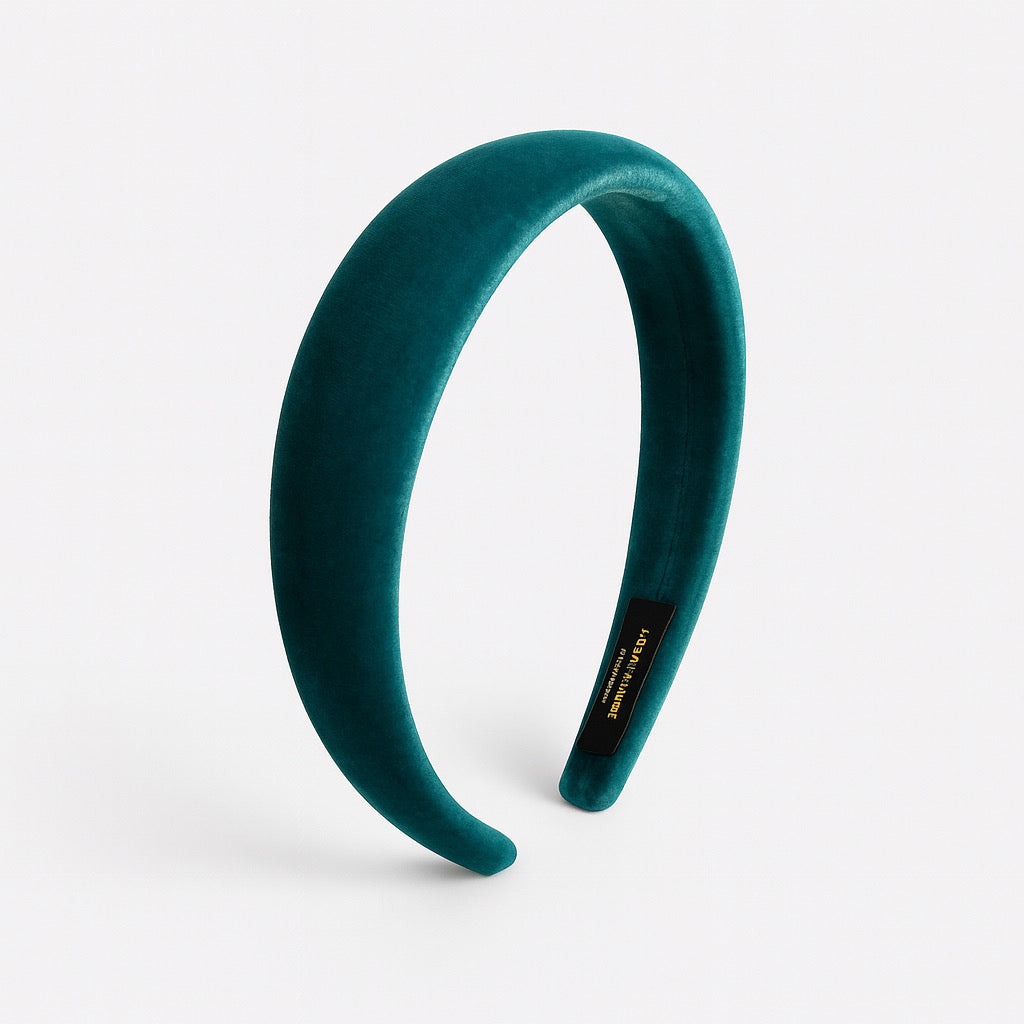 Teal velvet padded headband handmade wide band hair accessory by PaulaB