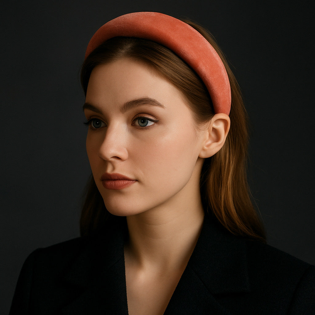 Terracotta velvet padded headband elegant handmade accessory for night out fashion 